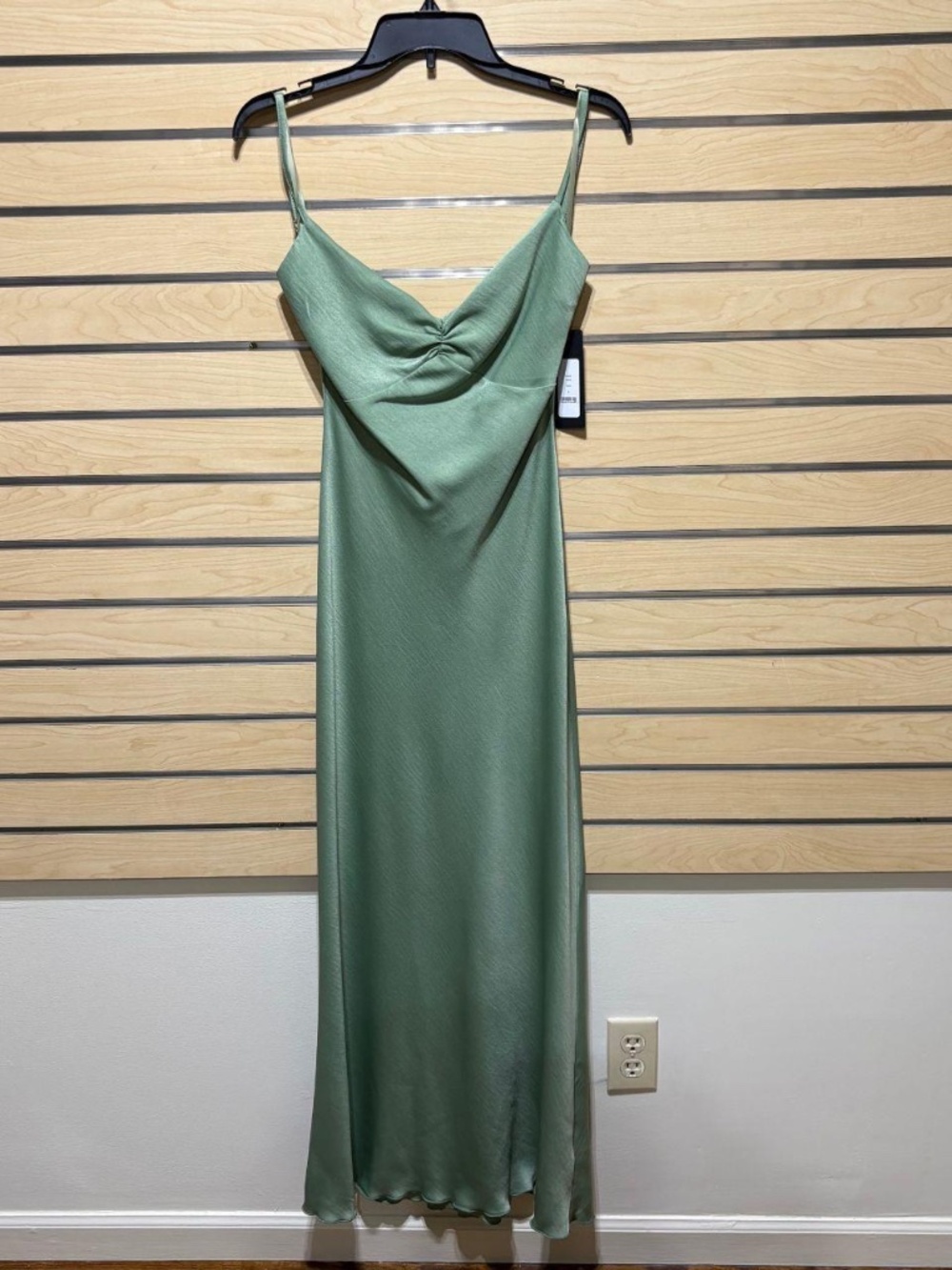 NWT Bebe Sage Green Satin V-Neck Maxi Slip Dress
